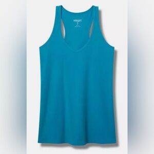 #x332 Torrid Super Soft Ribbed V-Neck Racerback Tank Biscay Bay Blue Sleeveless